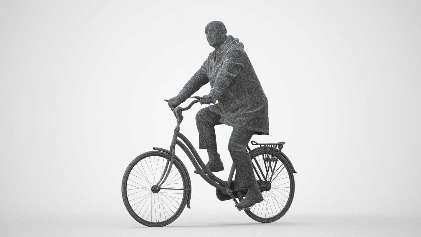 realistic 3D human senior man business cycling, archviz people FBX OBJ for Blender, square thumbnail