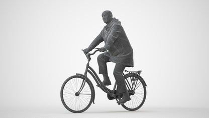 realistic 3D human senior man business cycling, archviz people FBX OBJ for Blender, square thumbnail