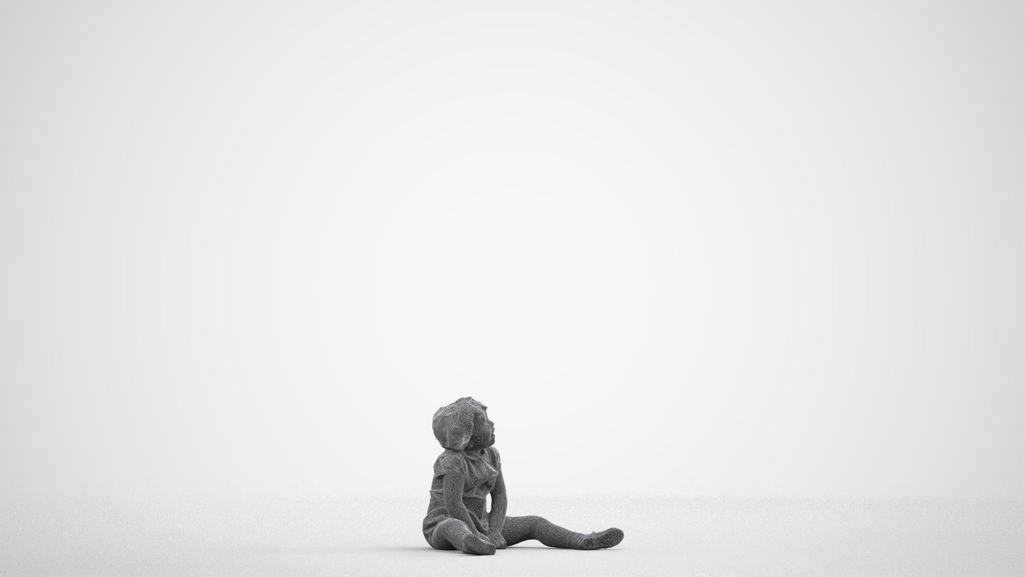 realistic 3D girl kids, scanned archviz people for Blender and 3ds Max, wireframe side view