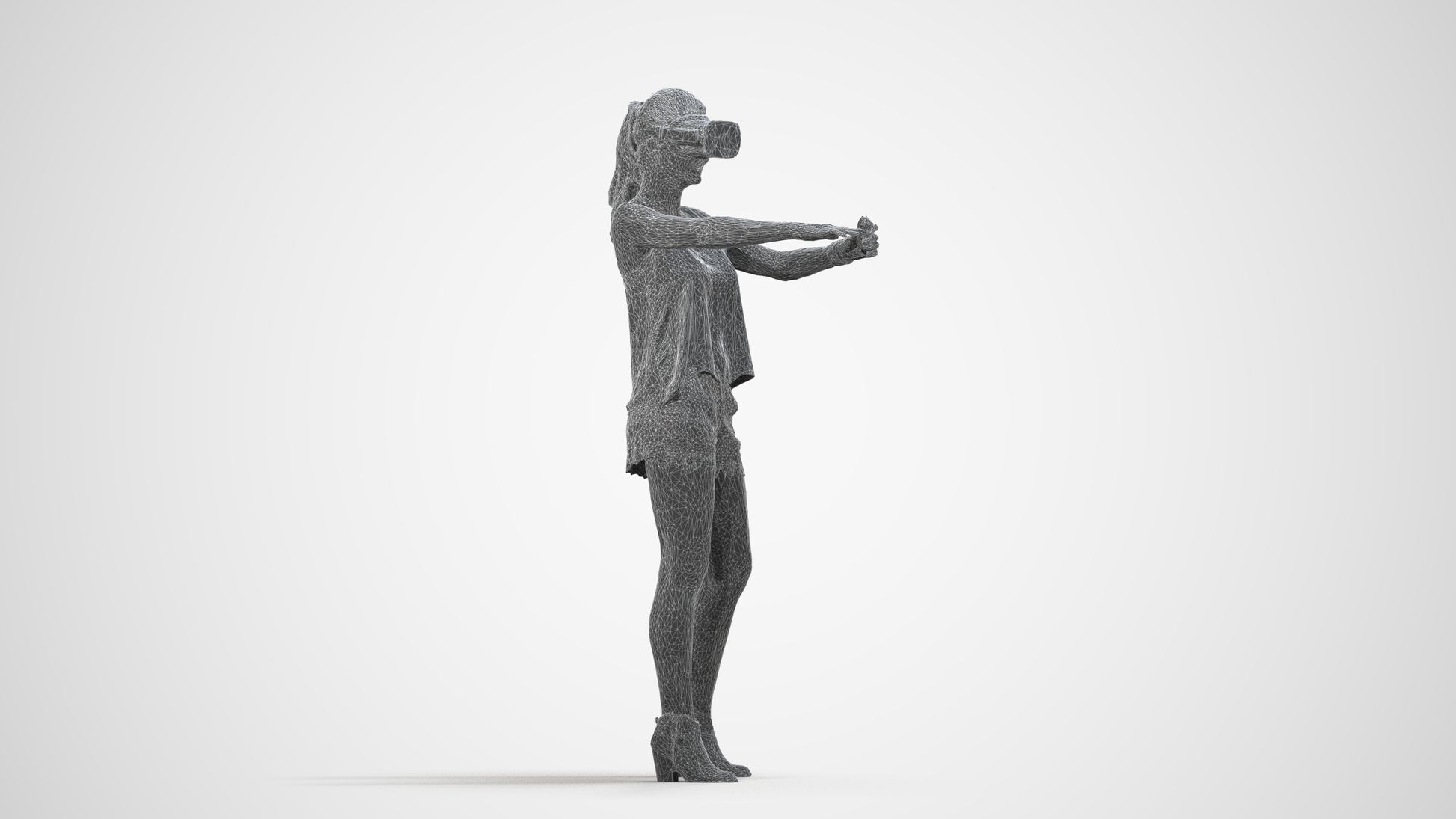 scanned 3D girl casual standing, photogrammetry people for Enscape and V-Ray, wireframe side view