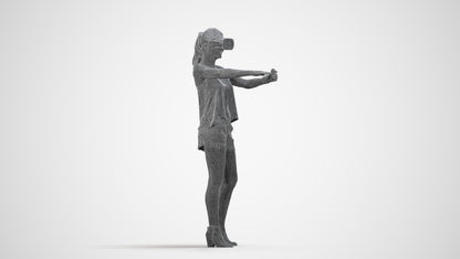 scanned 3D girl casual standing, photogrammetry people for Enscape and V-Ray, wireframe side view