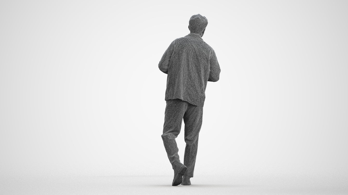 photogrammetry 3D man casual walking, realistic human model archviz FBX, wireframe front view