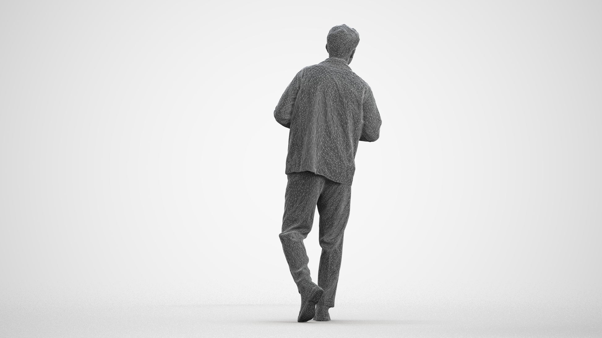 photogrammetry 3D man casual walking, realistic human model archviz FBX, wireframe front view