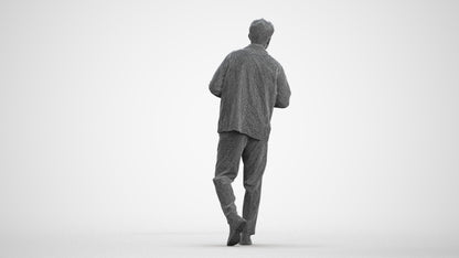 photogrammetry 3D man casual walking, realistic human model archviz FBX, wireframe front view