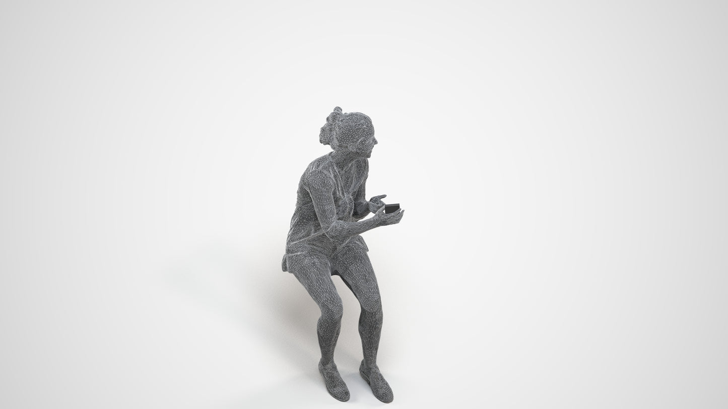 3D scanned girl kids casual, photorealistic archviz people for Enscape and SketchUp, wireframe three-quarter view