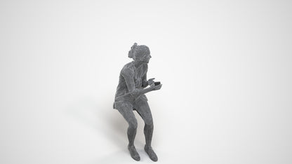 3D scanned girl kids casual, photorealistic archviz people for Enscape and SketchUp, wireframe three-quarter view