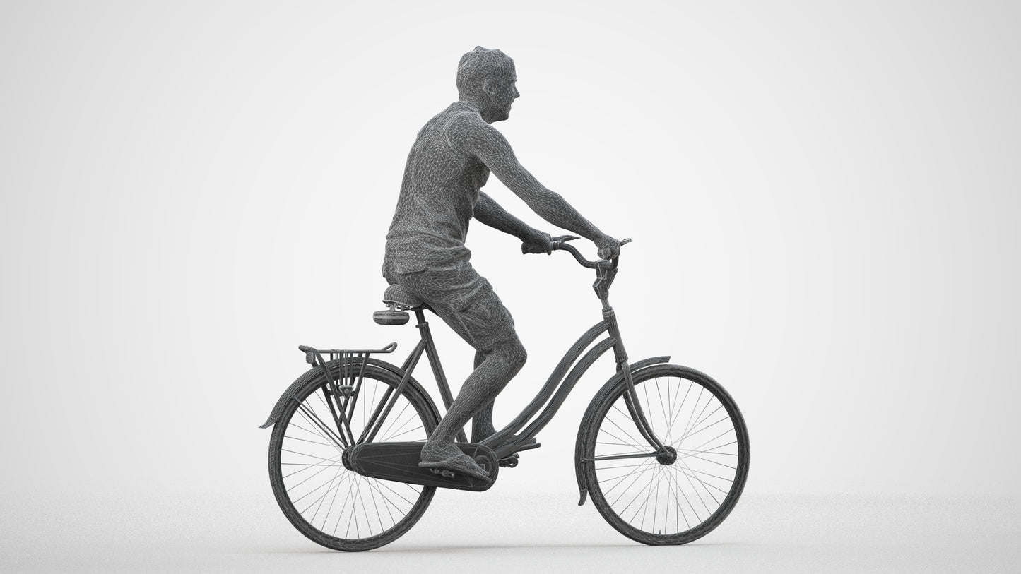 scanned 3D man casual cycling, photogrammetry people for Enscape and V-Ray, wireframe side view