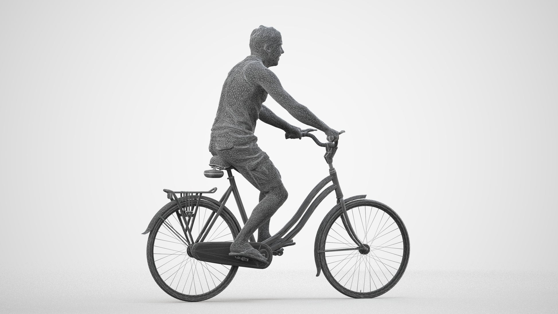 scanned 3D man casual cycling, photogrammetry people for Enscape and V-Ray, wireframe side view