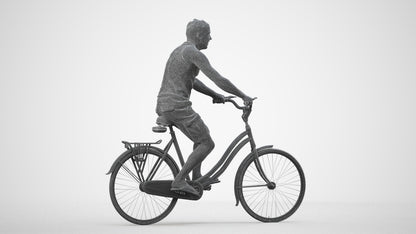 scanned 3D man casual cycling, photogrammetry people for Enscape and V-Ray, wireframe side view