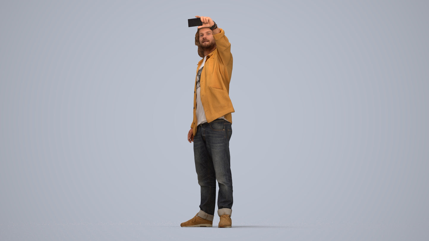3D human model man casual standing, photogrammetry scanned person for archviz, top-down view render