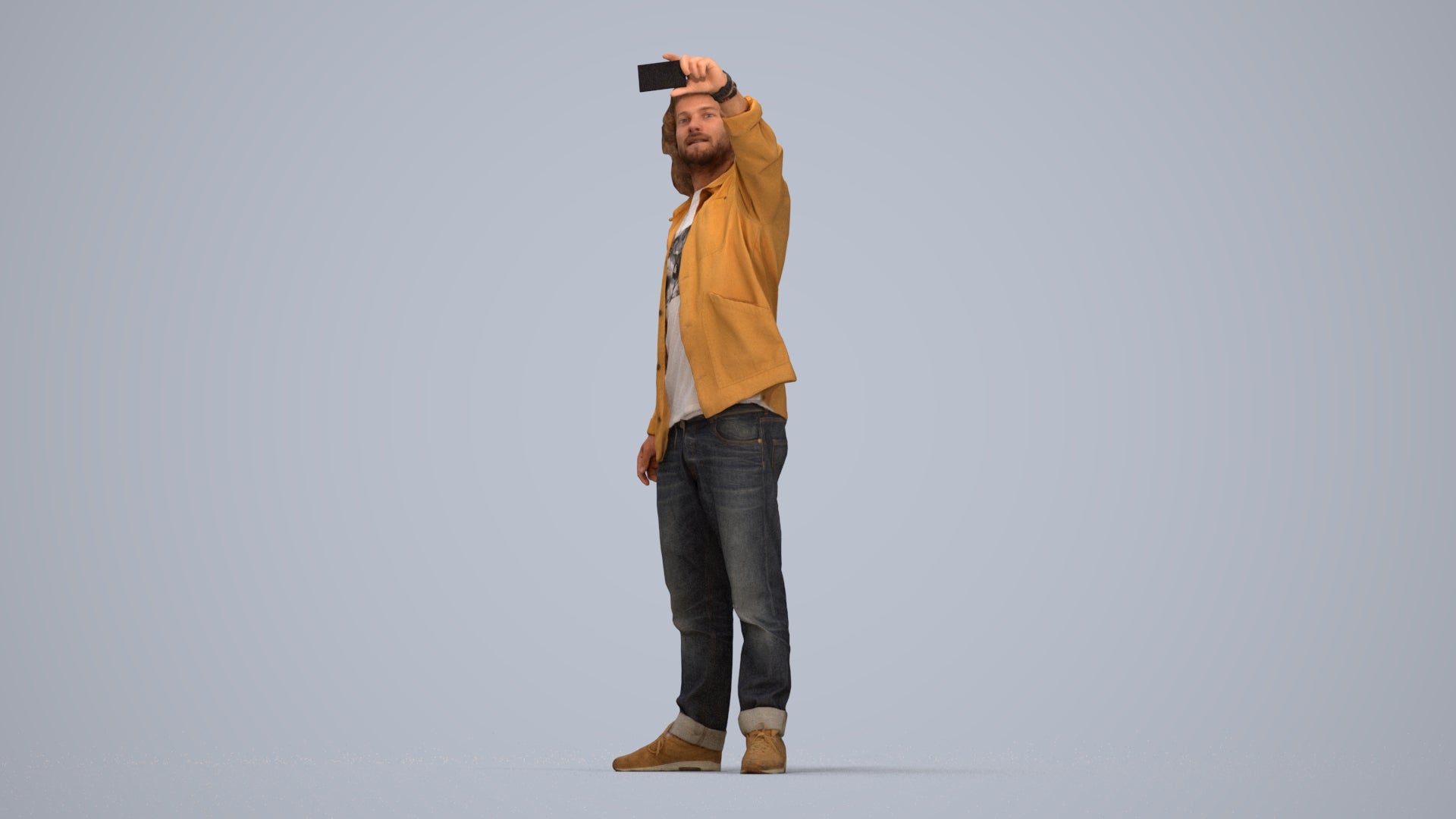 3D human model man casual standing, photogrammetry scanned person for archviz, top-down view render