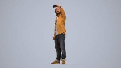 3D human model man casual standing, photogrammetry scanned person for archviz, top-down view render