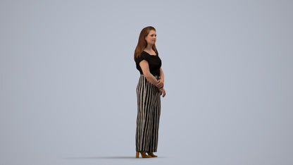 realistic 3D people woman casual standing, render-ready for V-Ray and Corona, FBX OBJ, side view render
