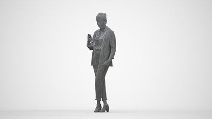 3D human model woman business, photogrammetry scanned person for archviz, wireframe back view