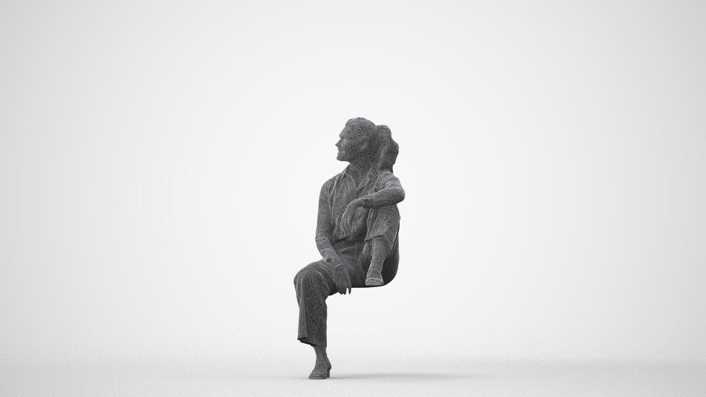 scanned 3D woman casual sitting, photogrammetry people for Enscape and V-Ray, square thumbnail