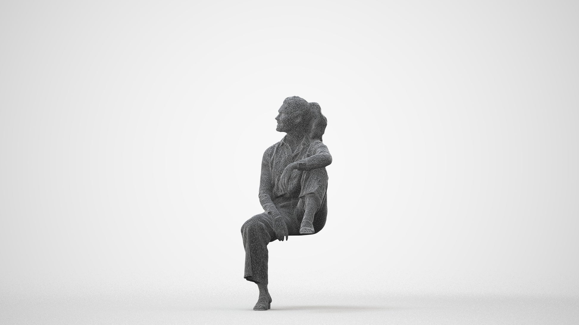 scanned 3D woman casual sitting, photogrammetry people for Enscape and V-Ray, square thumbnail