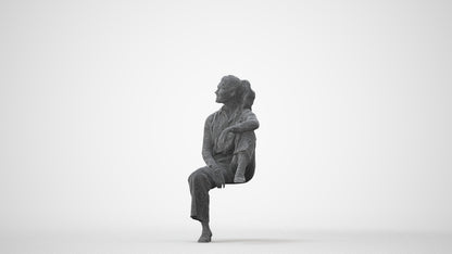 scanned 3D woman casual sitting, photogrammetry people for Enscape and V-Ray, square thumbnail
