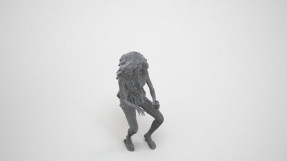 3D human model woman casual sitting, photogrammetry scanned person for archviz, wireframe three-quarter view