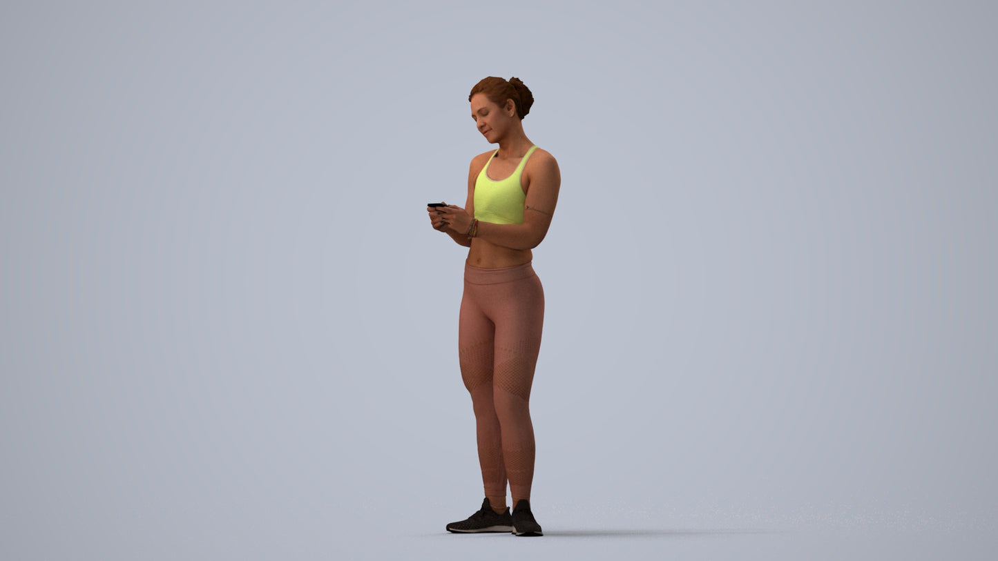 scanned 3D woman sport, photogrammetry people for Enscape and V-Ray, three-quarter view render