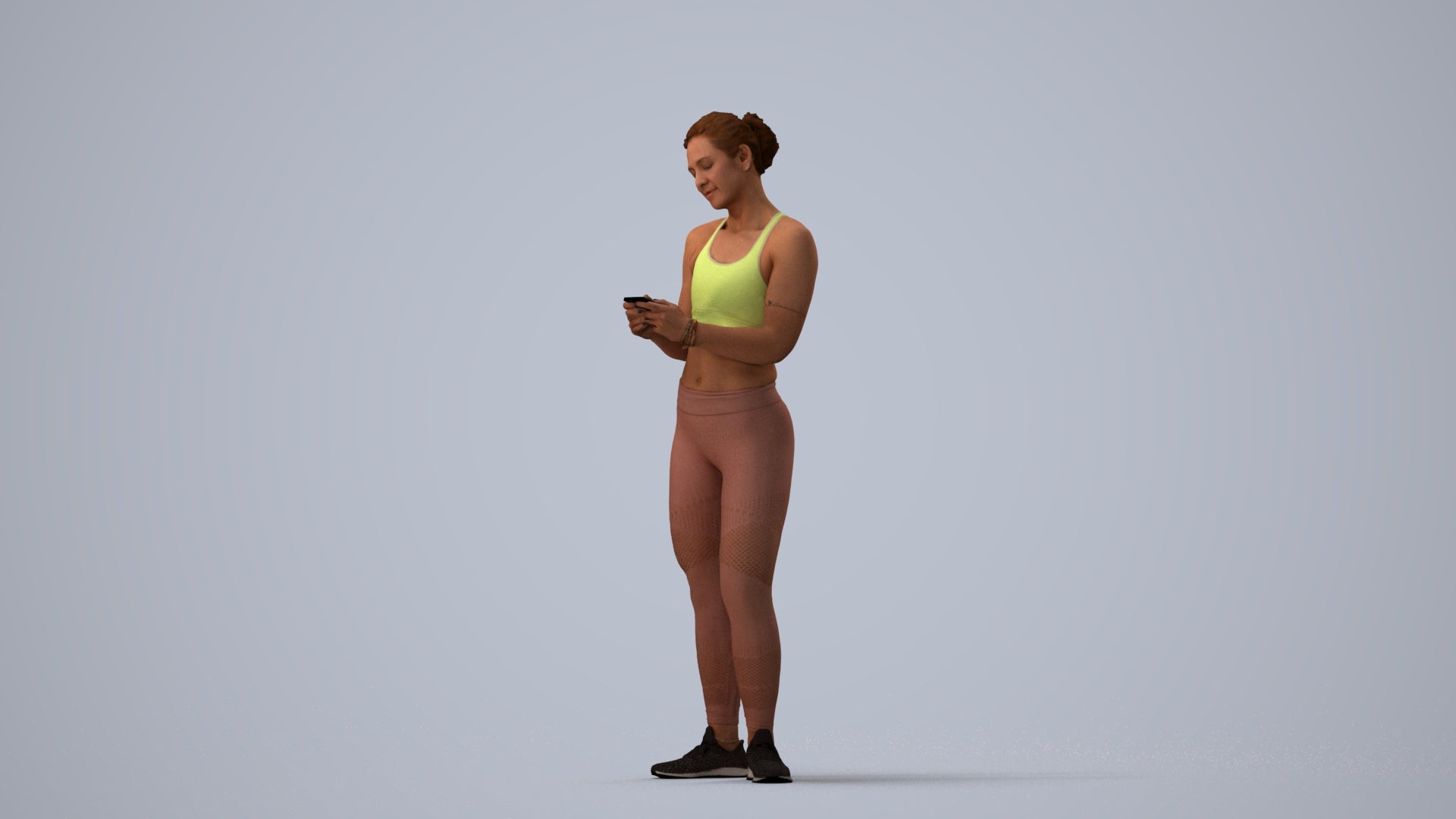 scanned 3D woman sport, photogrammetry people for Enscape and V-Ray, three-quarter view render
