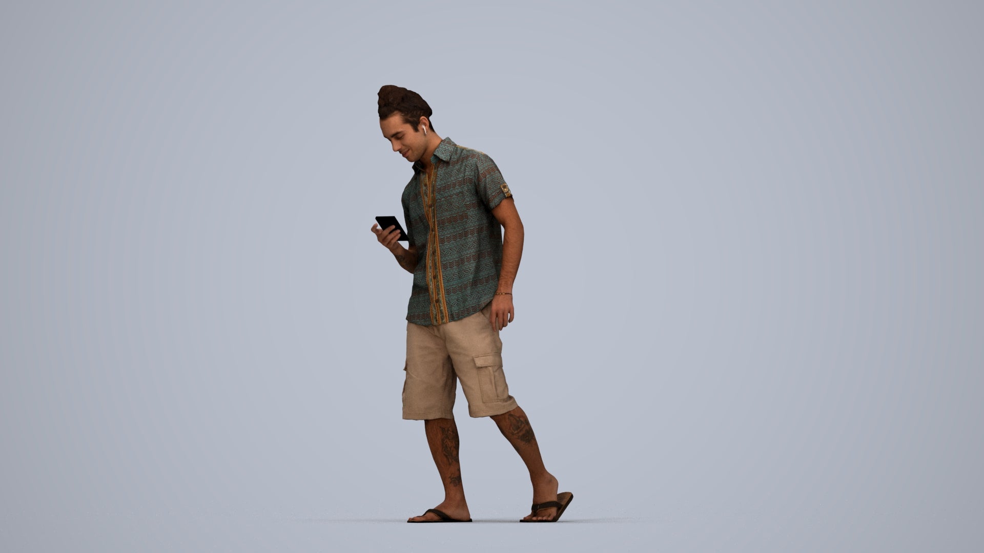 3D scanned man walking casual, photorealistic archviz people for Enscape and SketchUp, top-down view render