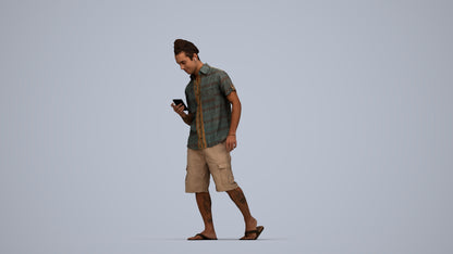 3D scanned man walking casual, photorealistic archviz people for Enscape and SketchUp, top-down view render