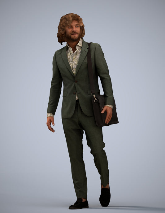 realistic 3D man business walking, scanned archviz people for Blender and 3ds Max