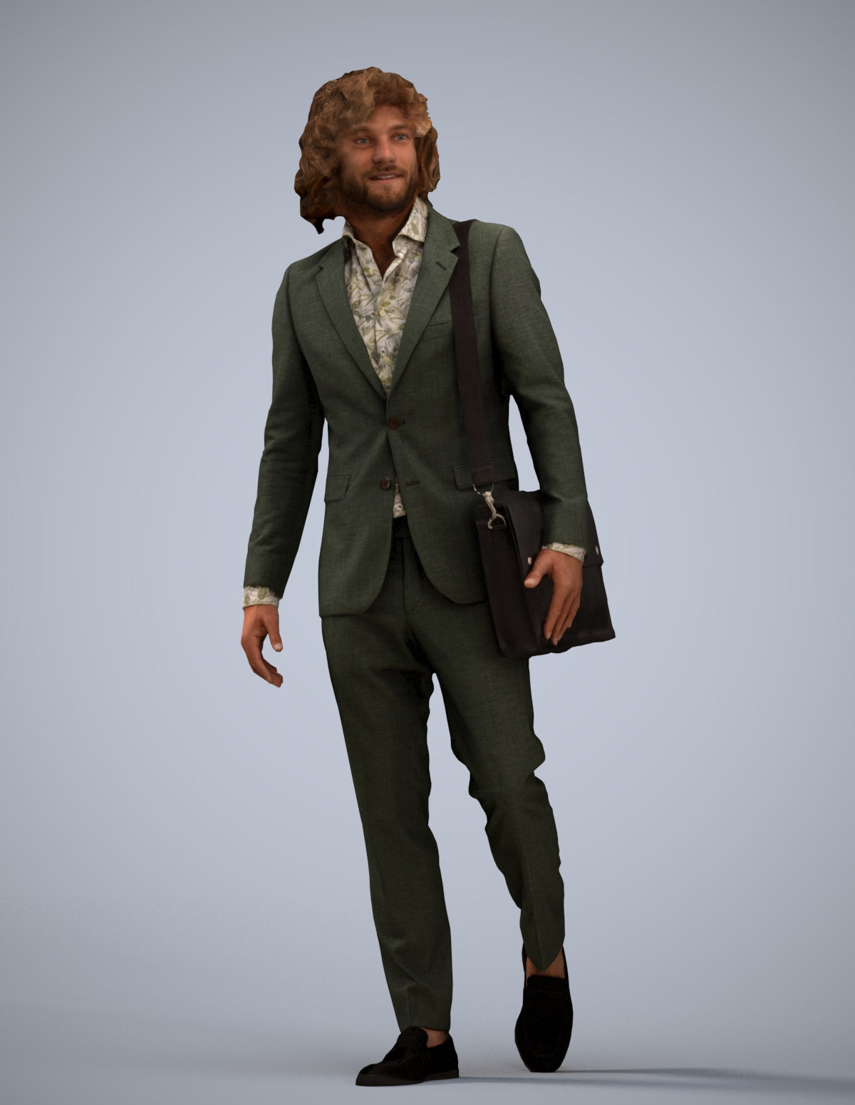 realistic 3D man business walking, scanned archviz people for Blender and 3ds Max