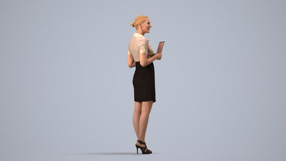 3D people model woman business standing, scanned human for 3ds Max rendering, side view render