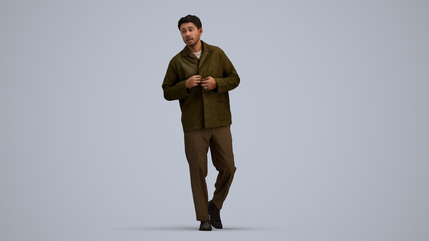 photogrammetry 3D man casual walking, realistic human model archviz FBX, standing pose render