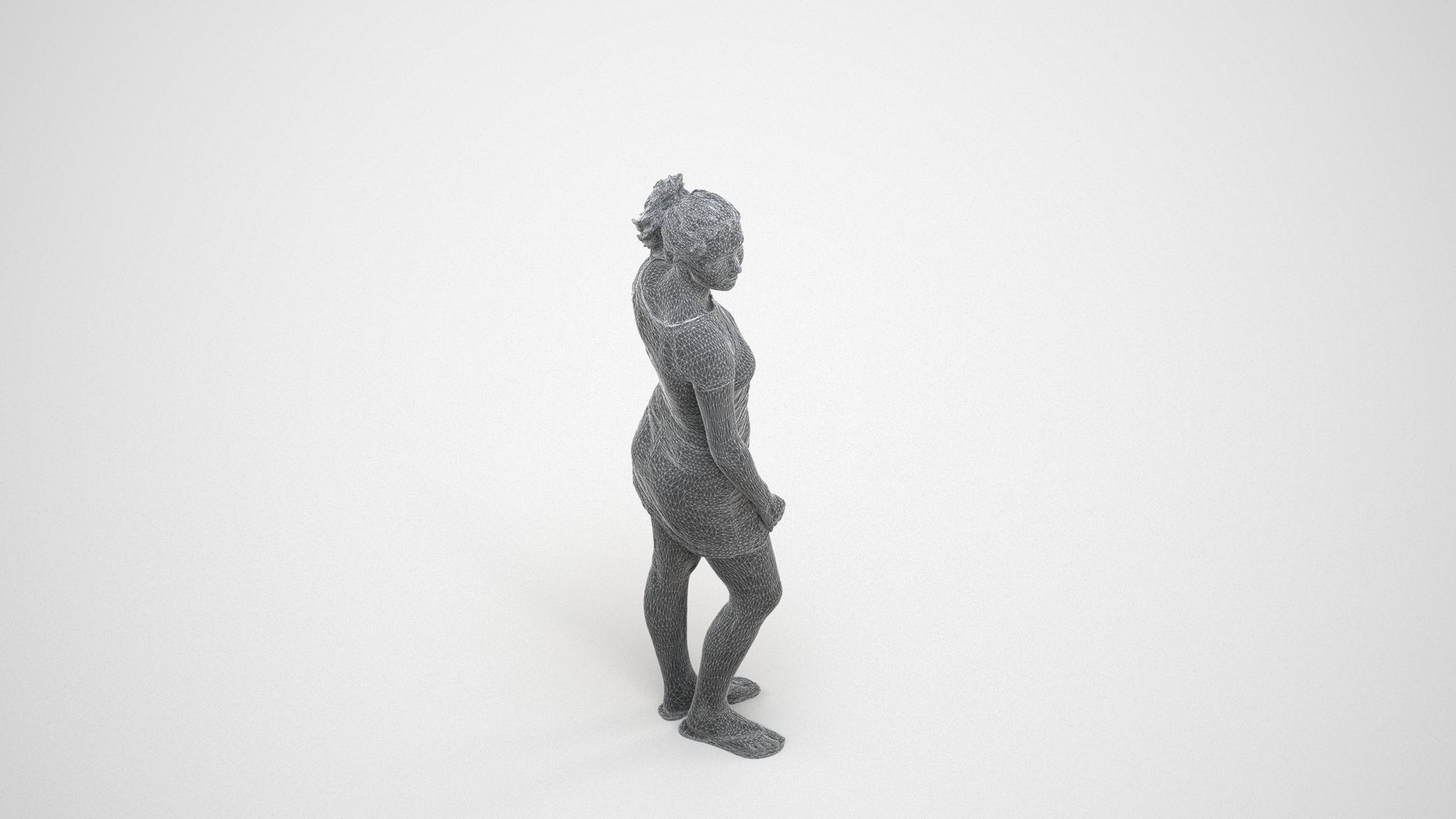 realistic 3D people woman casual standing, render-ready for V-Ray and Corona, FBX OBJ, wireframe three-quarter view