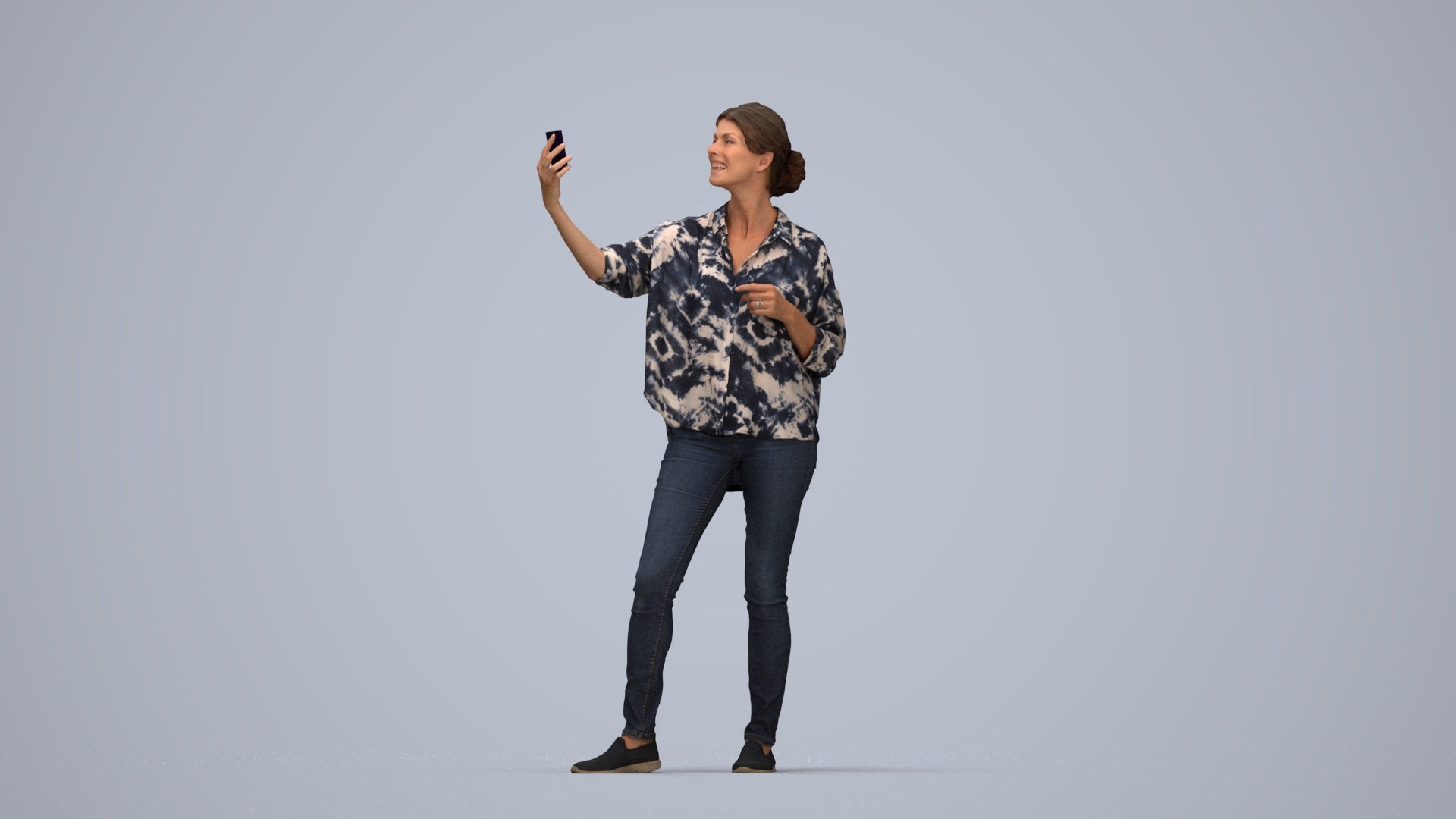 3D people model woman casual standing, scanned human for 3ds Max rendering, top-down view render