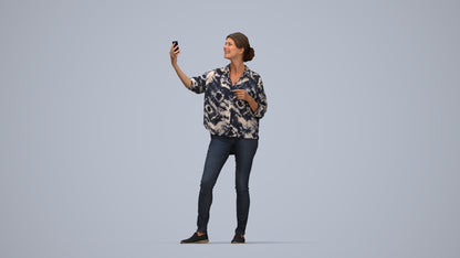 3D people model woman casual standing, scanned human for 3ds Max rendering, top-down view render