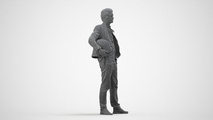 3D human model man casual standing, photogrammetry scanned person for archviz, wireframe side view