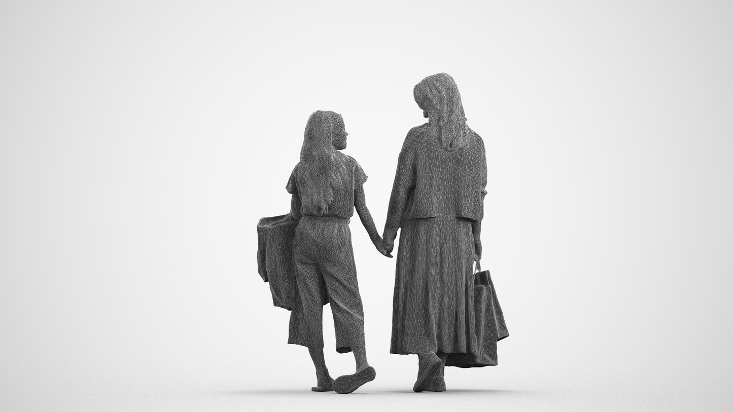 3D people model girl casual kids, scanned human for 3ds Max rendering, wireframe front view