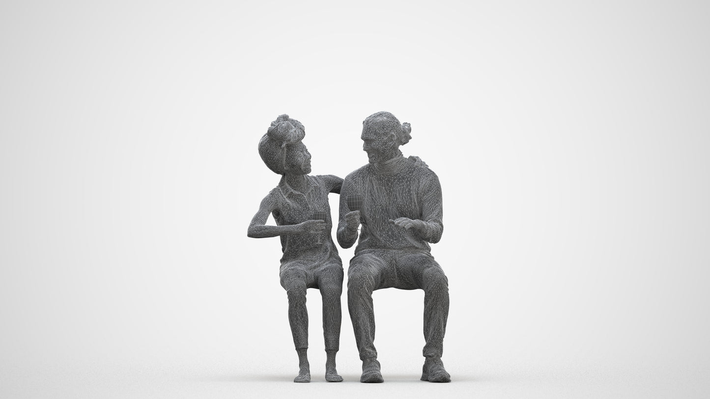 scanned 3D man casual couple, photogrammetry people for Enscape and V-Ray, three-quarter front view render
