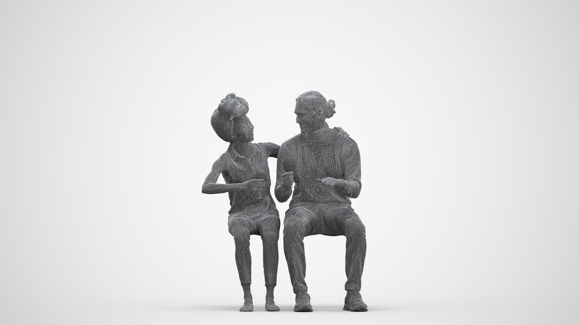 scanned 3D man casual couple, photogrammetry people for Enscape and V-Ray, three-quarter front view render