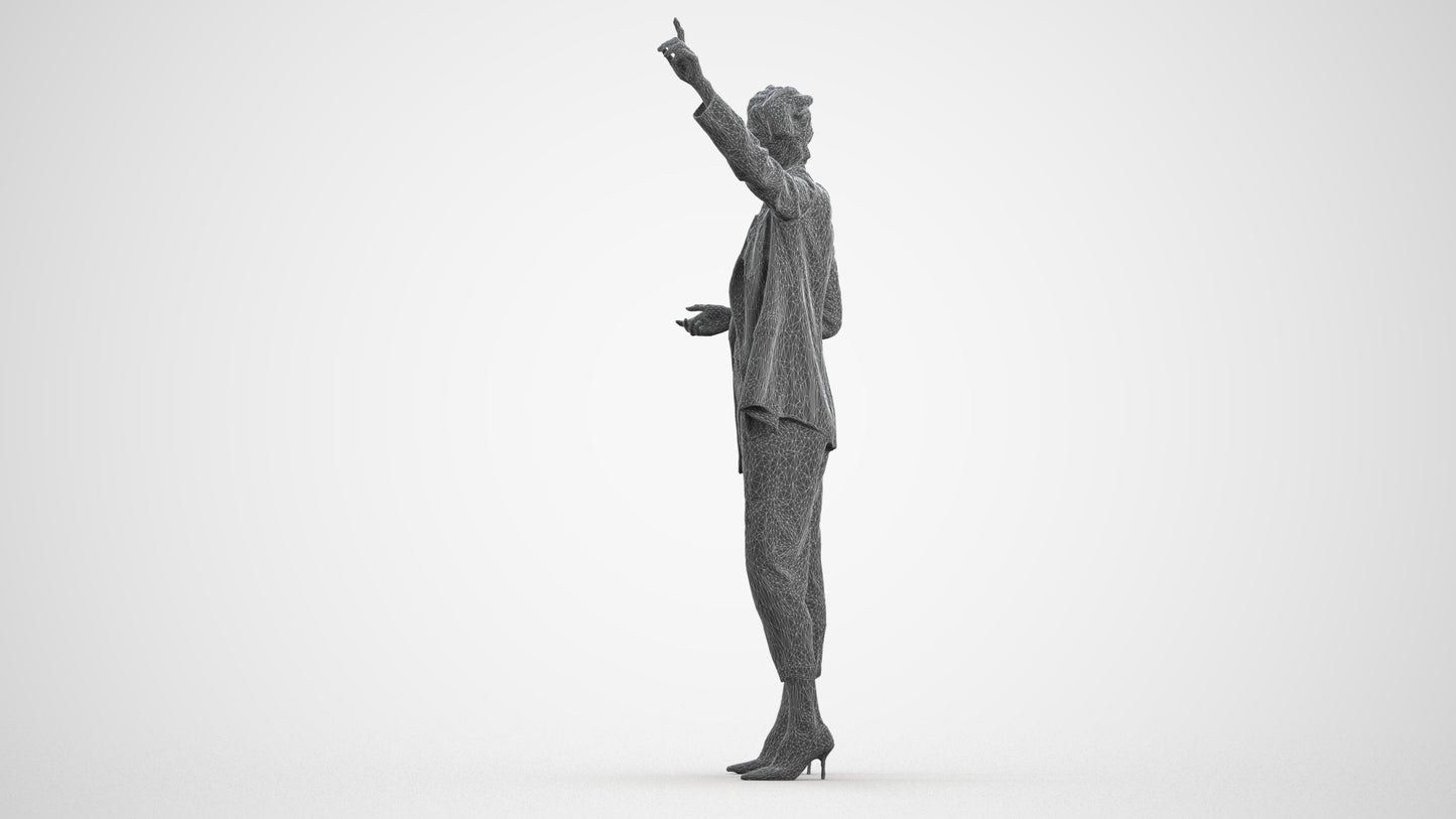 3D human model woman business, photogrammetry scanned person for archviz, wireframe front view