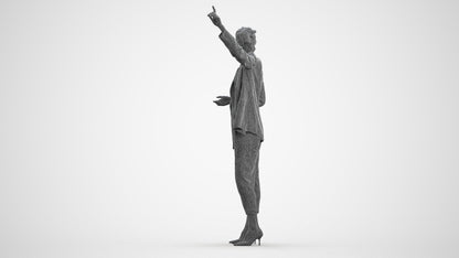 3D human model woman business, photogrammetry scanned person for archviz, wireframe front view