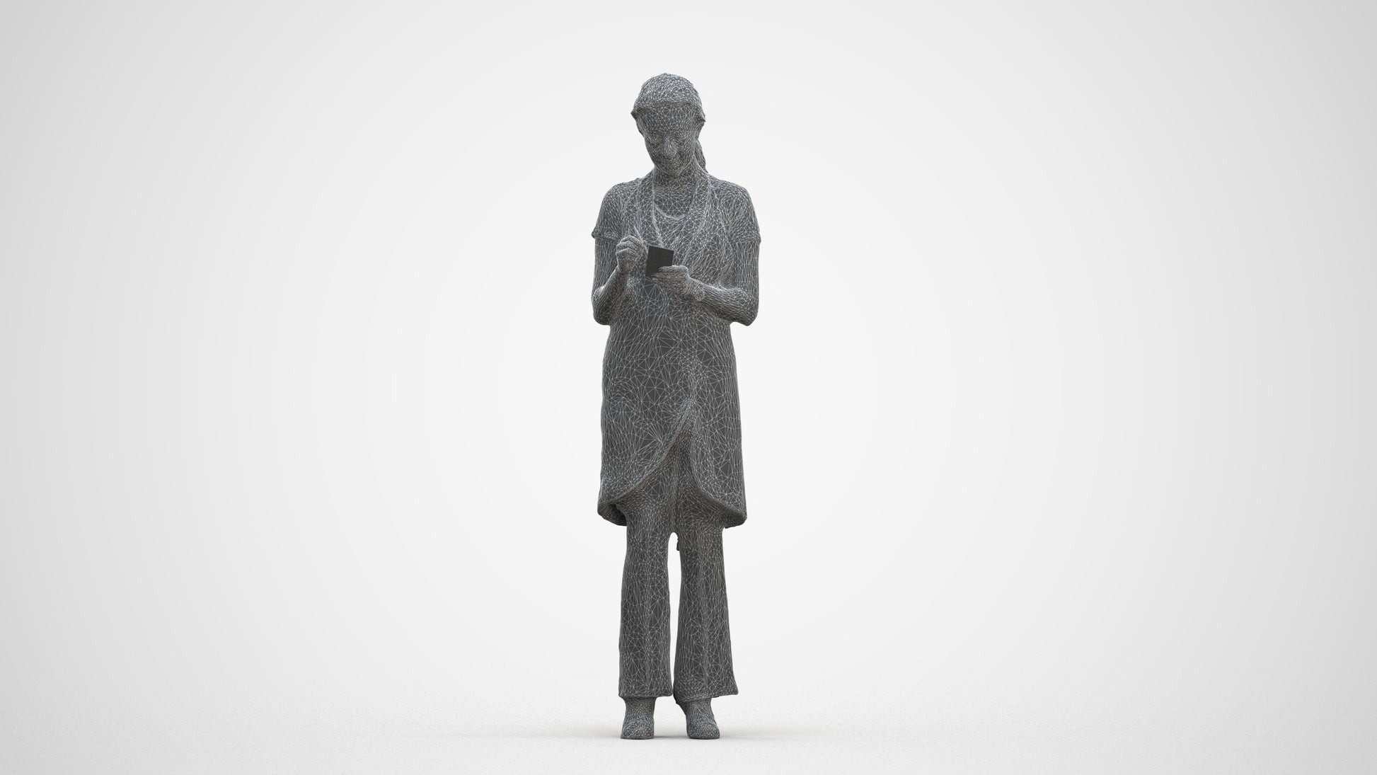 3D human model woman hospitality, photogrammetry scanned person for archviz, three-quarter front view render