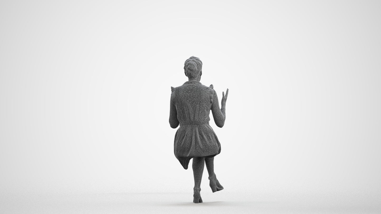 realistic 3D human woman casual sitting, archviz people FBX OBJ for Blender, wireframe front view