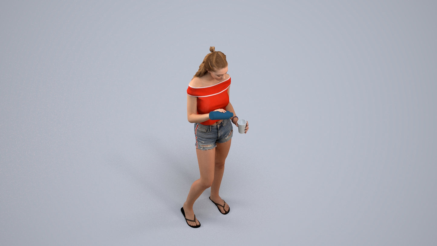 scanned 3D girl casual standing, photogrammetry people for Enscape and V-Ray, back view render