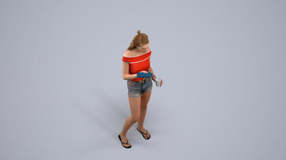 scanned 3D girl casual standing, photogrammetry people for Enscape and V-Ray, back view render