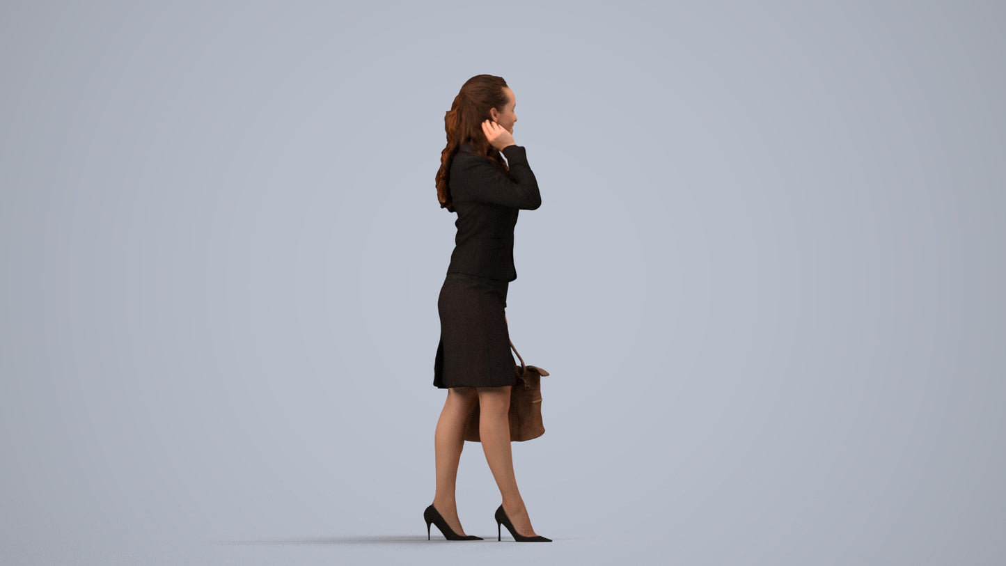 3D scanned woman standing business, photorealistic archviz people for Enscape and SketchUp, side view render