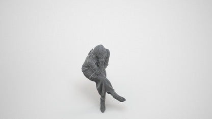 3D scanned woman sitting casual, photorealistic archviz people for Enscape and SketchUp, wireframe three-quarter view