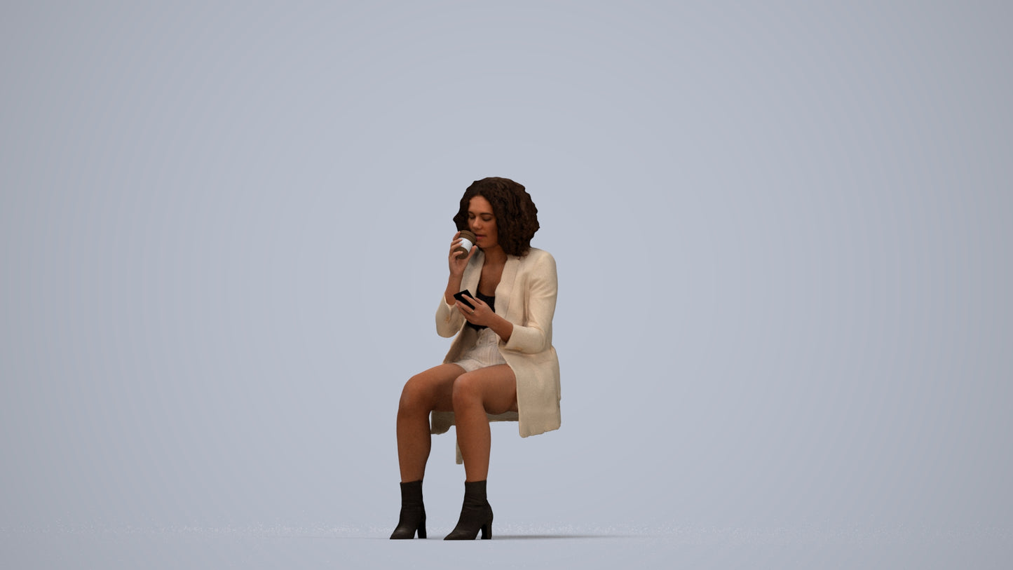 3D people model woman business sitting, scanned human for 3ds Max rendering, top-down view render