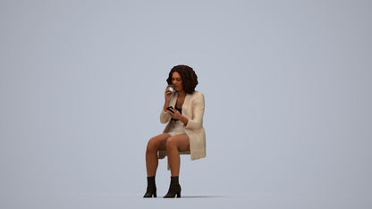 3D people model woman business sitting, scanned human for 3ds Max rendering, top-down view render