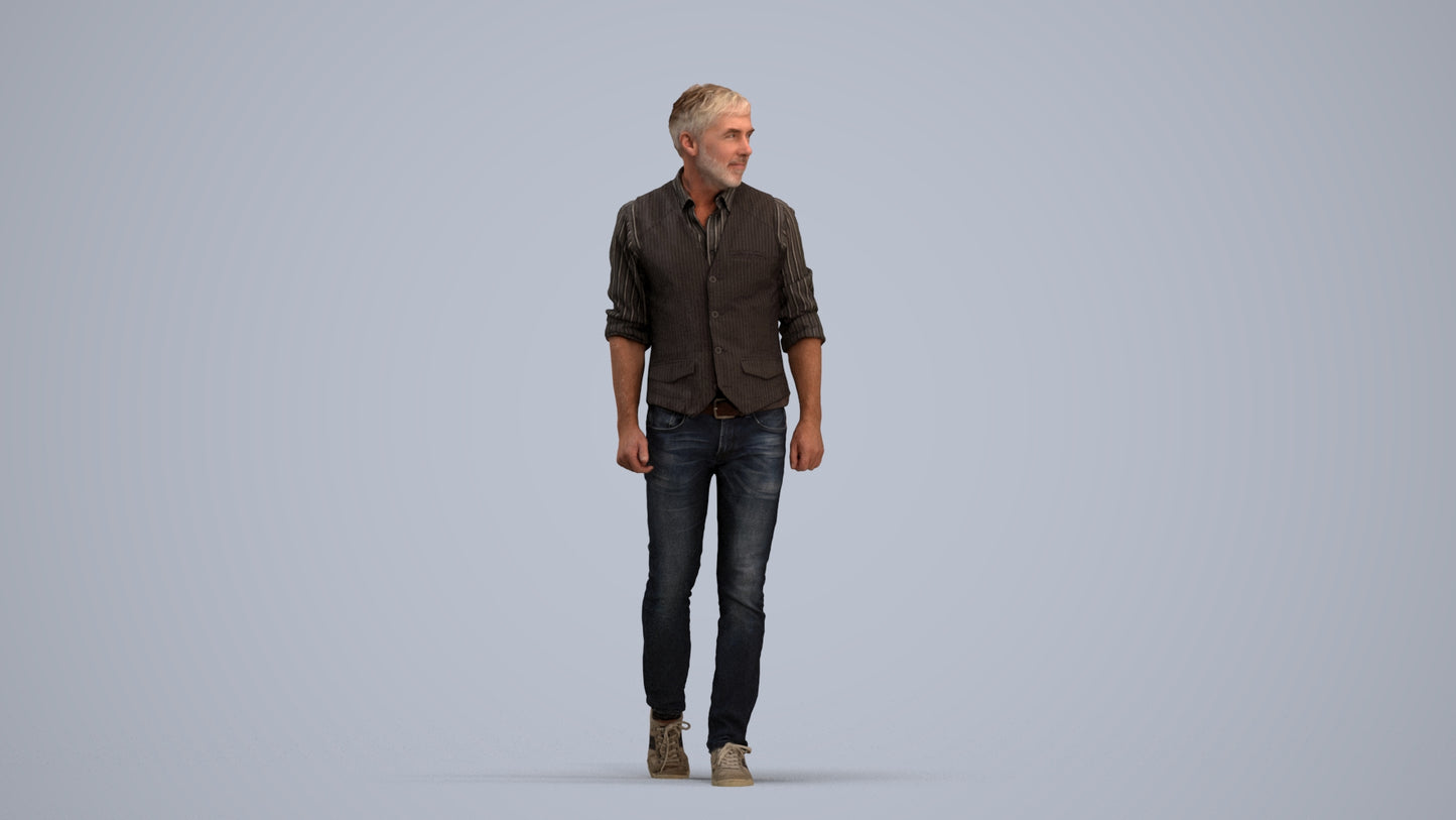 realistic 3D human man casual walking, archviz people FBX OBJ for Blender, standing pose render