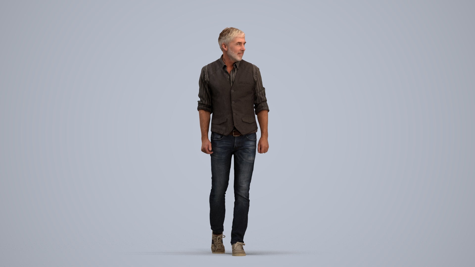 realistic 3D human man casual walking, archviz people FBX OBJ for Blender, standing pose render