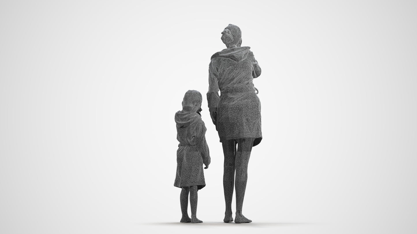realistic 3D girl kids, scanned archviz people for Blender and 3ds Max, wireframe front view
